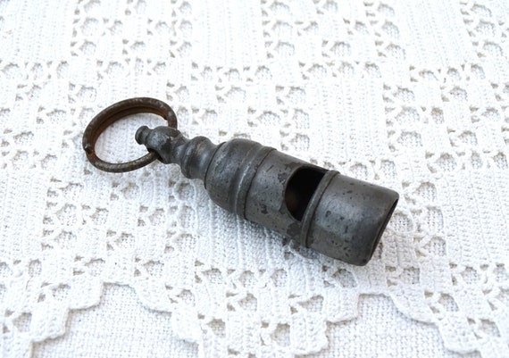 Antique French Pewter Metal Whistle with Hanging Loop, Old Metal Mouth Whistle in the Style of 1775 Revolutionary War Era Officers