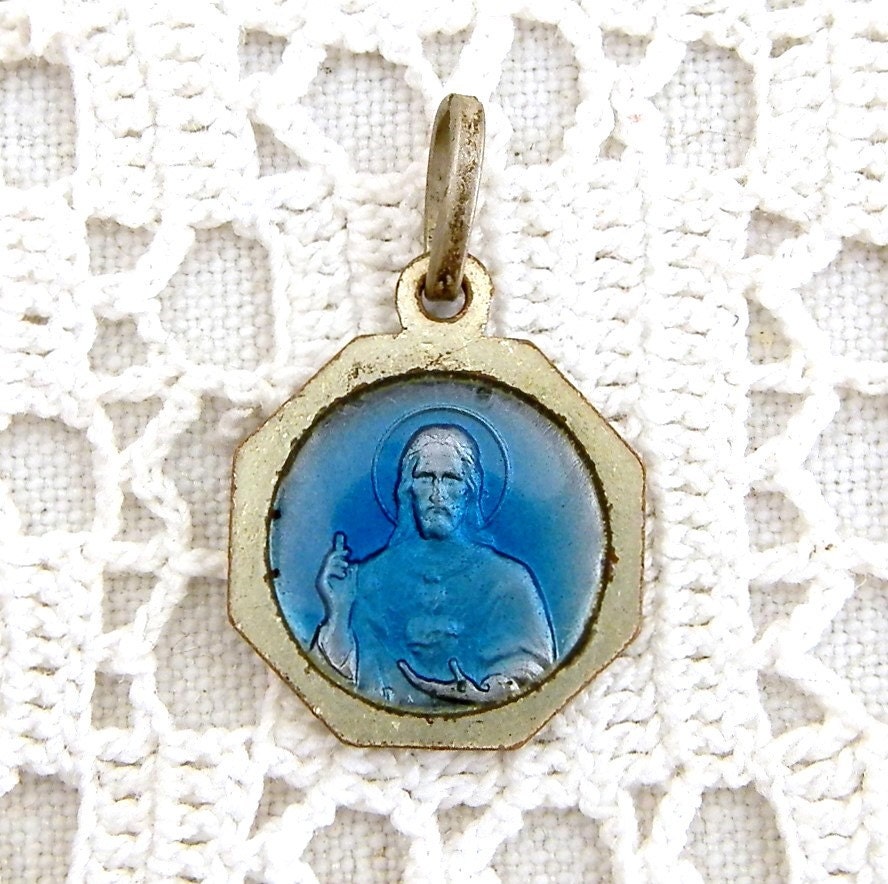 Small Vintage French Silver Plated Religious Medal Notre Dame de ...
