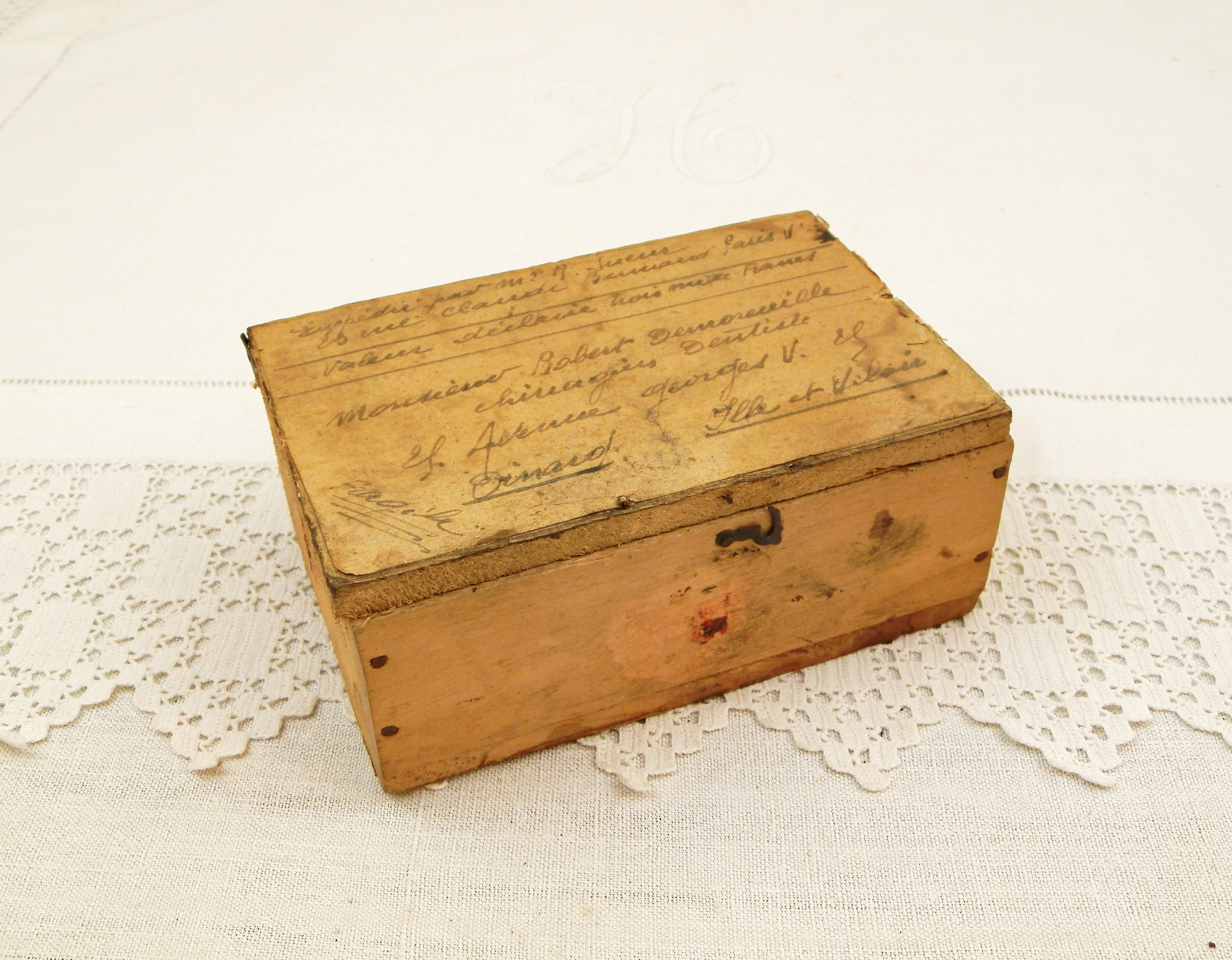 Antique French Wooden Postal Box with Hinged Lid Sent During WW2