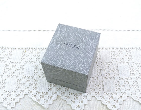 Vintage French Empty Lalique Jewelry Presentation Case in Gray Textured Covered Wooden Box, Retro Pendant Gift for Her Box, Special Occasion