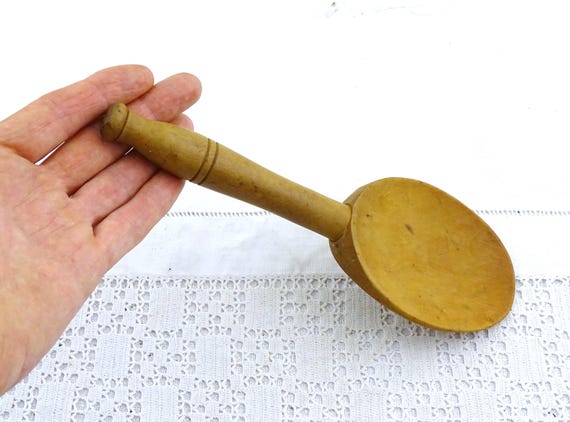 Large French Antique Wooden Butter Making Spoon, Retro Farmhouse Dairy Accessory from France, Rustic Treen Rural Old Style Kitchen Decor