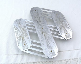 Vintage French Art Deco Chrome Plated Concertina Table Heat Mat, Retro Folding Metal Trivet France, Old Style Space Saver Kitchen Accessory