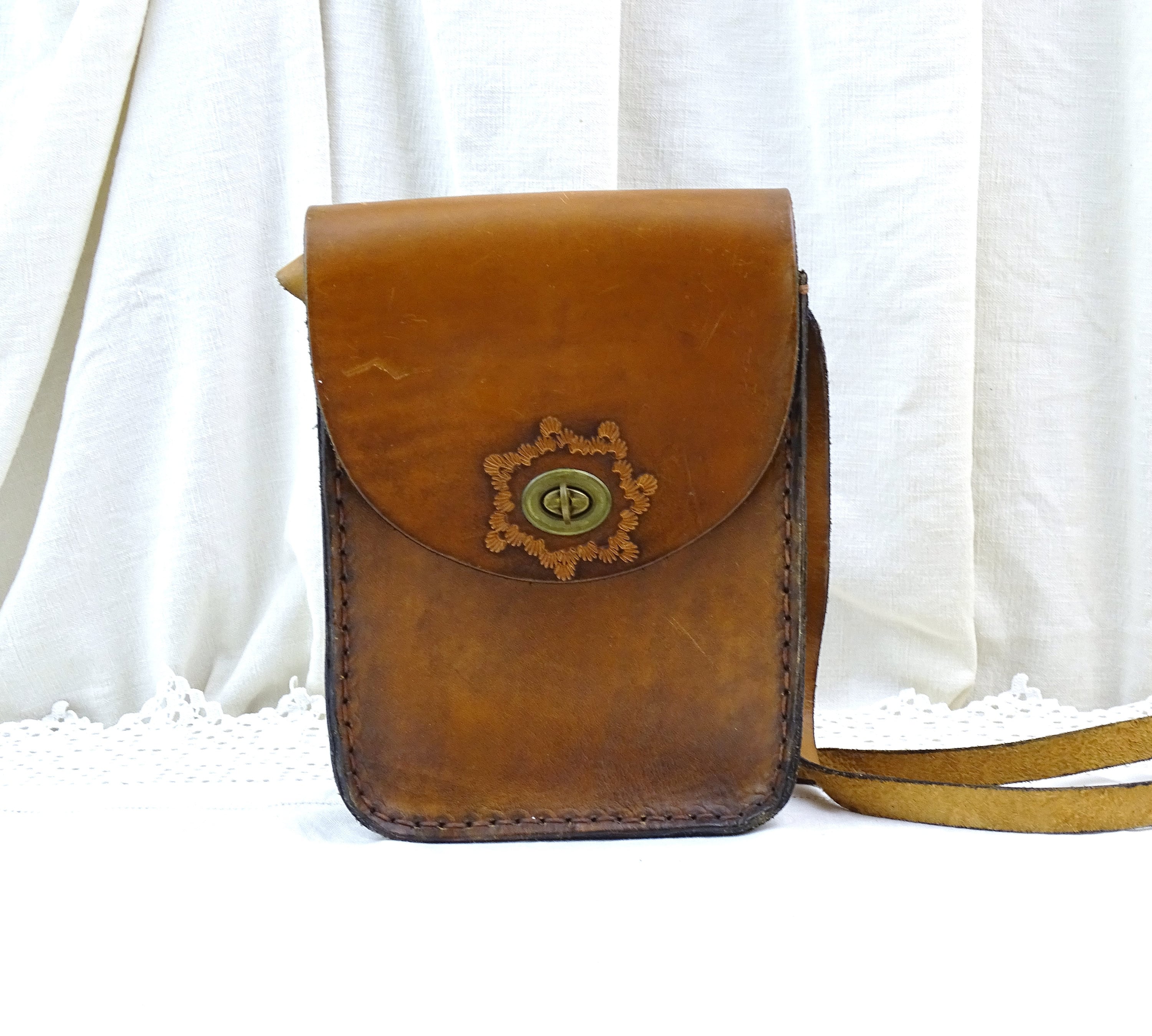 French Vintage Brown Golden Lock Leather Bag - Shop At Granny's Handbags &  Totes - Pinkoi