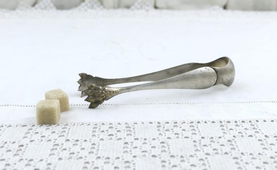 Antique French Sugar Tongs with Lion Claw Ends Silvered Metal 12g Silver Content, Vintage Ornate Serving Utensil 19th Century Tableware