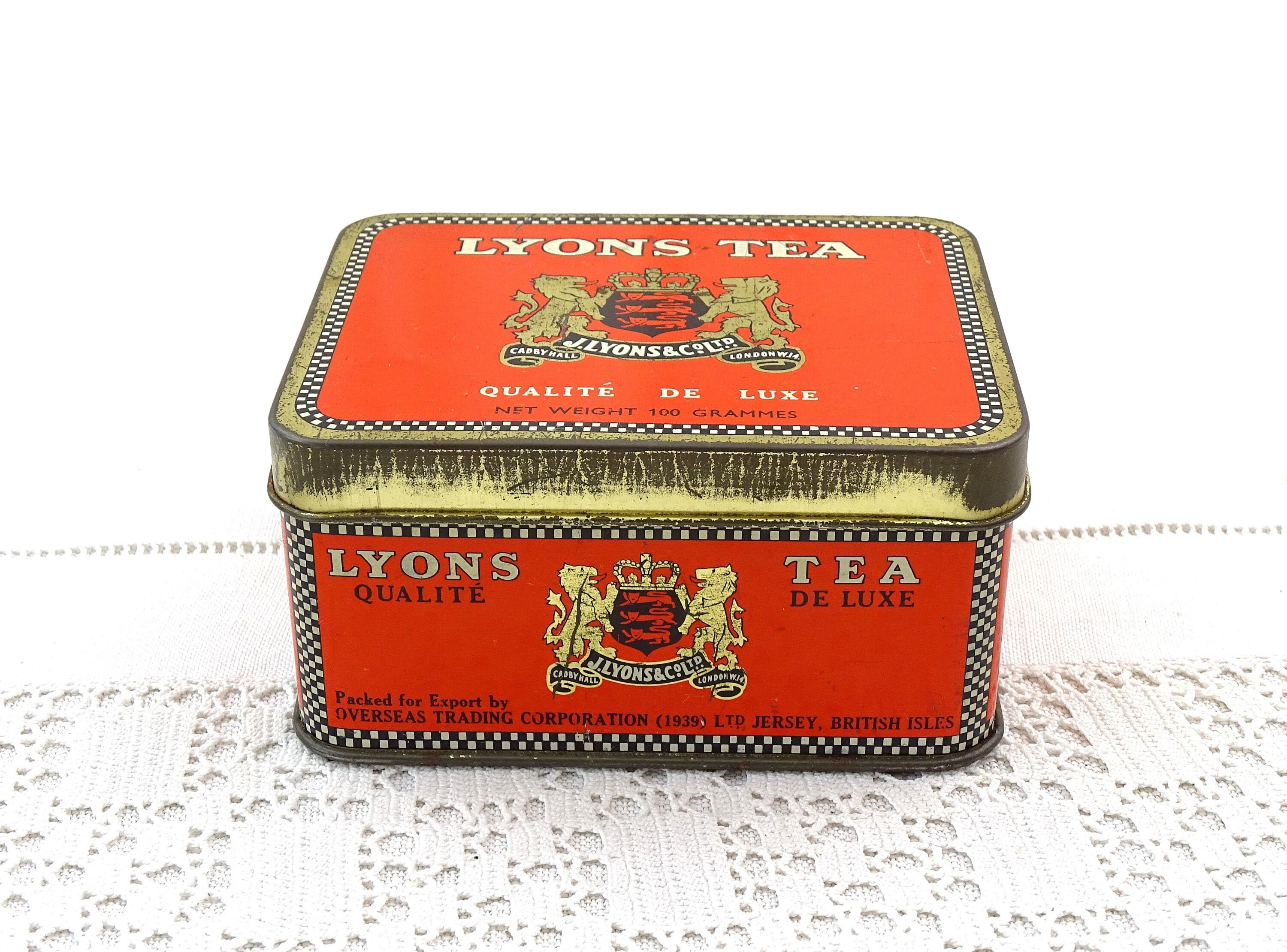 Small Vintage Lyons Tea Red and Gold Tin For Export Packed in Jersey