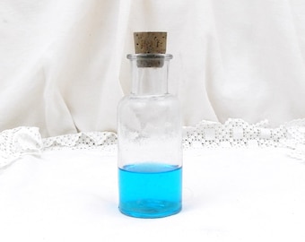 Small Antique French Clear Glass Apothecary Bottle with a Cork Stopper, Brocante Decor Vase from France ,Country Chemist Pharmacy,
