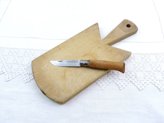 French Vintage Wooden Kitchen Chopping Cutting Board with Handle, Country Farmhouse Style Kitchenware France, Primitive Rustic Home Decor