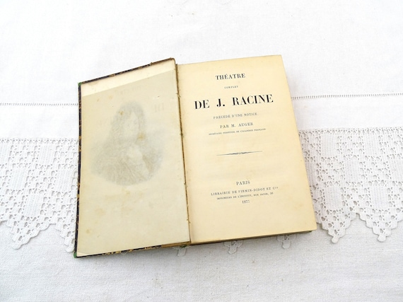 Antique French Hardback 1877 Book Theatre Complet de Racine Written in French, Vintage Bound Plays by French Playwright from France