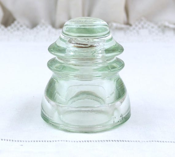 Vintage Spanish Electrical Pale Green Glass Insulator ESA T1, Retro Industrial Antique Utility Collectible Display from Europe