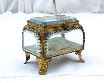 Antique Thick Beveled Glass Trinket Box, Vintage Parisian Style Ormolu Casket Jewelry Box France, Brocante Box Paris, Decorative Storage