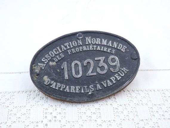 Antique French Oval Cast Metal Plaque from the Normandy Association for Owners of Steam Powered Engines, Retro Collectible Sign from France