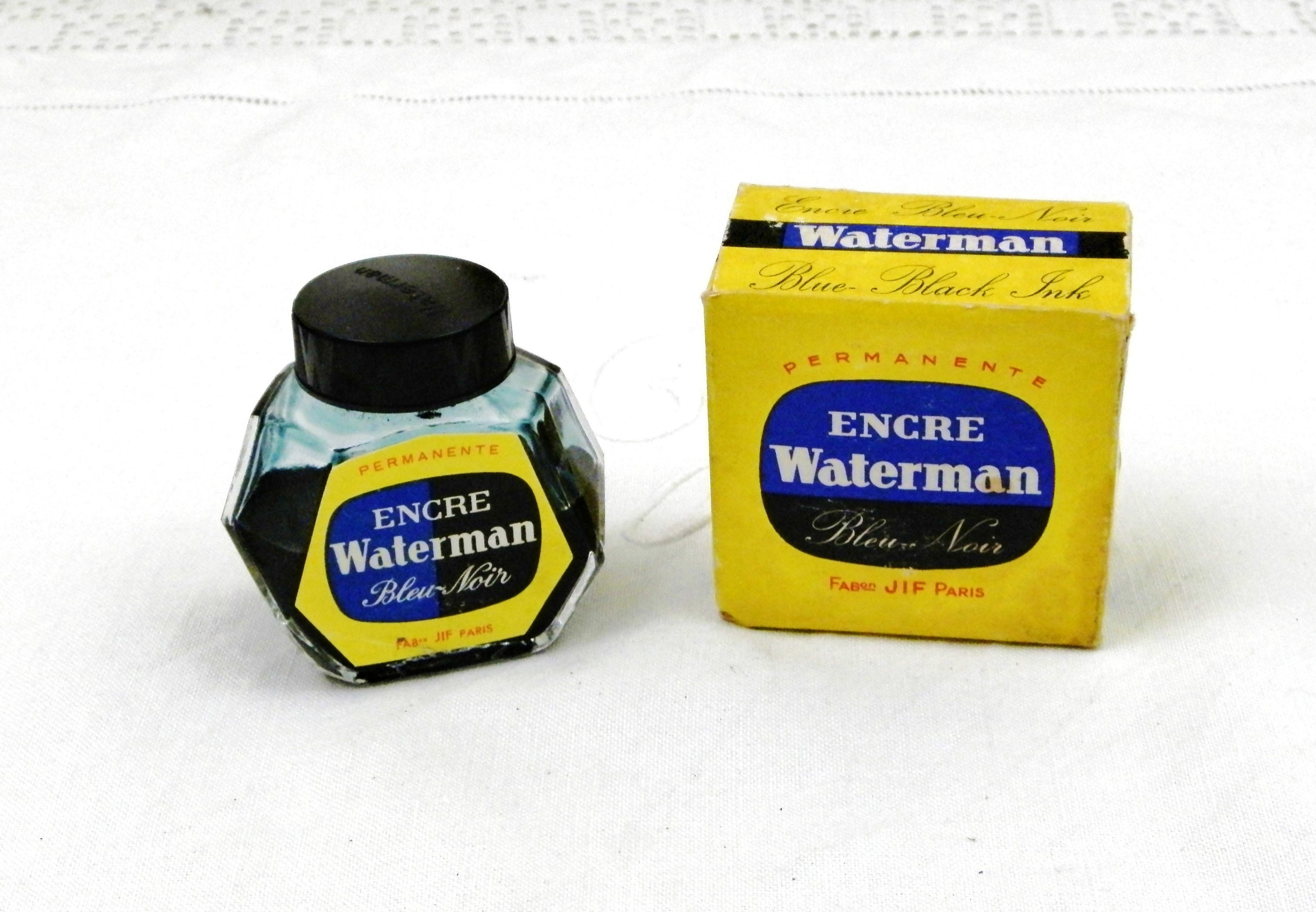 Vintage Boxed Bottle of Blue-Black Waterman Ink by Jif Paris, Retro French  Writing Equipment, 1960s Fountain Pen Accessory from France