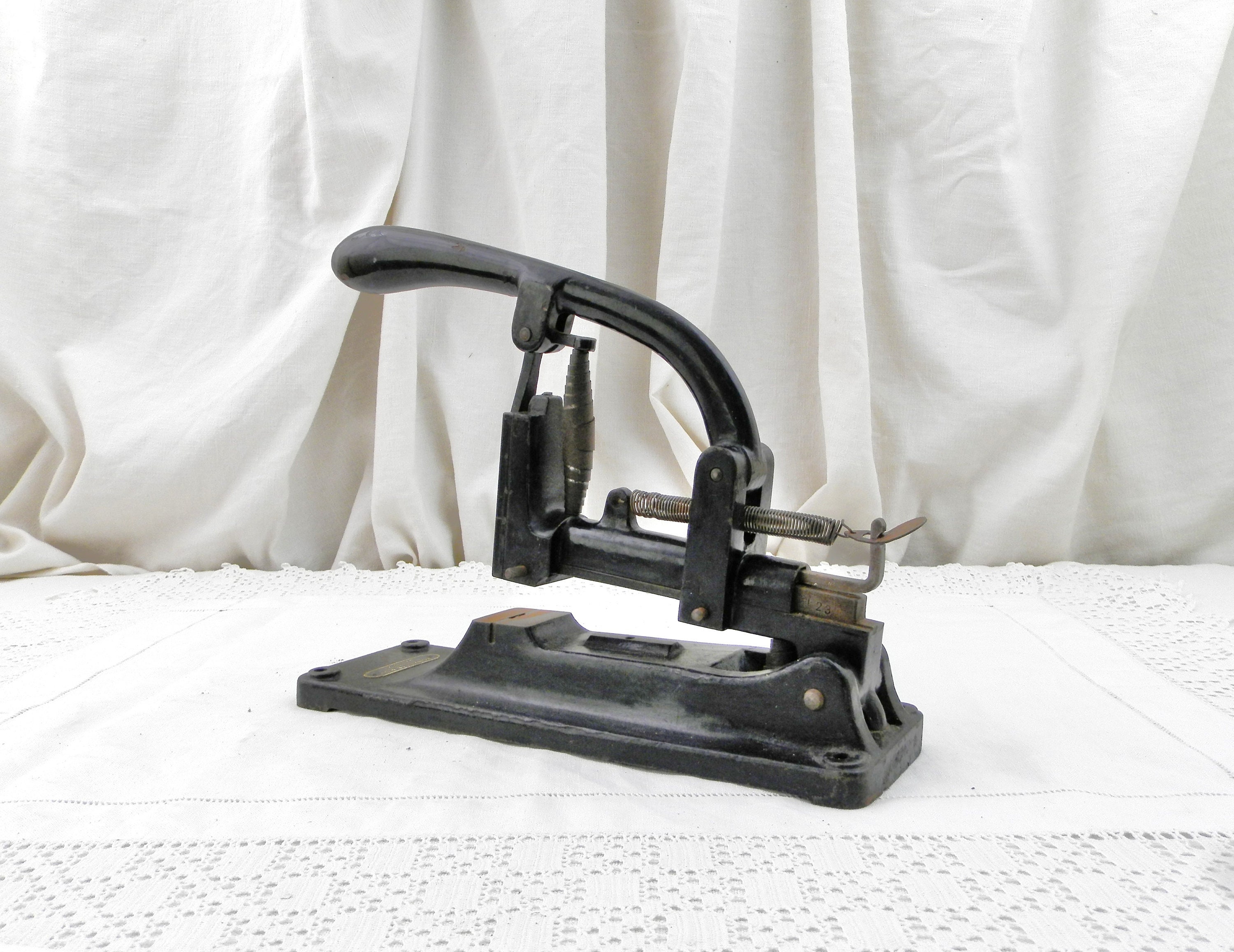 Large Working French Antique Industrial Black Stapler Made in Paris by