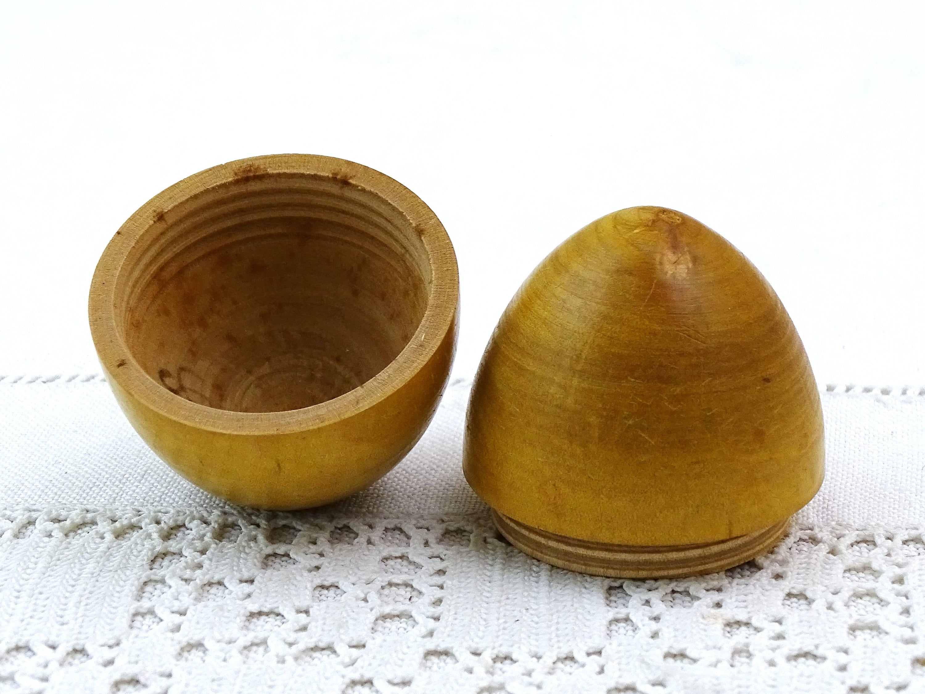 Antique French Turned Wooden Egg Shaped Treen Box, Vintage Victorian