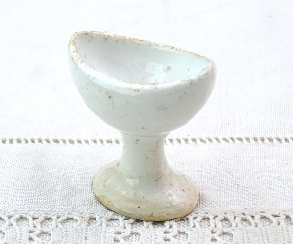 Antique French White Glazed Ceramic Footed Eyebath, Retro Pottery Eye Rinse Cup, Vintage Old Medical Historical China Accessory from France