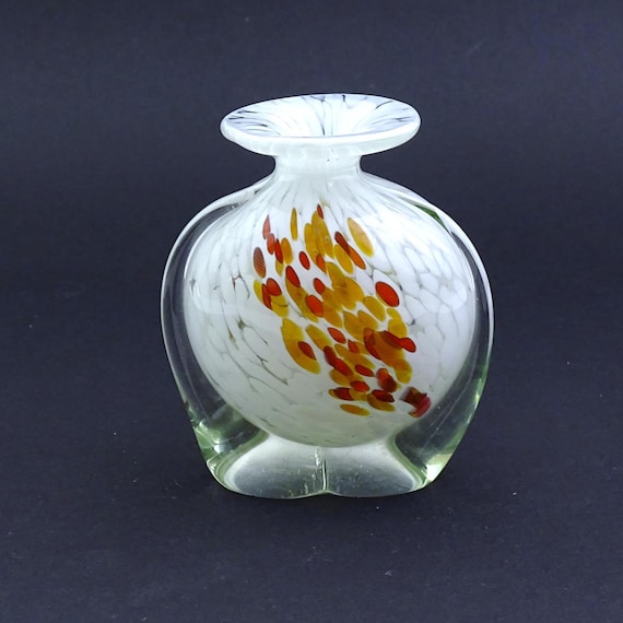 Vintage Maltese Mdina Studio Glass Bud Vase Encased White Yellow and Red, Retro Posy Flower Arranging Glassware Mediterranean Island Malta