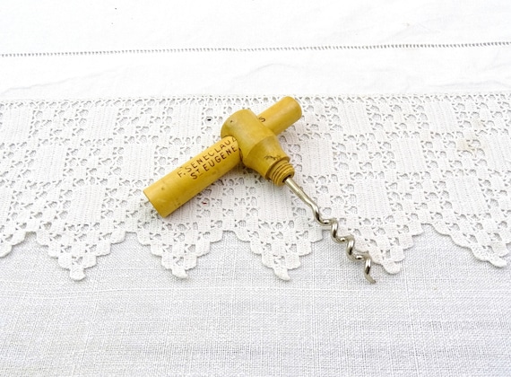 Vintage French Promotional Folding Wooden and Metal Pocket Cork Screw, Retro Pocket Bottle Opener from France, Camping Picnic Accessory