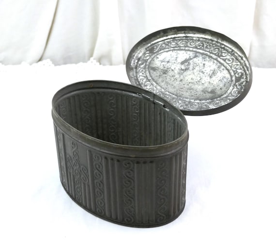 Vintage Oval Embossed Metal Tin for Sanka Decaffeinated Instant Coffee, Retro Decorative Caffeine Free Promotional Item Storage Container