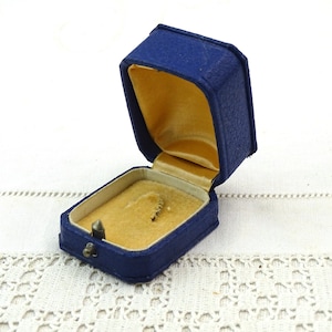 Vintage French Blue Jewelry Presentation Box for Pendant or Broach with Velvet and Satin Lining, Retro Jewelry Square Case from France