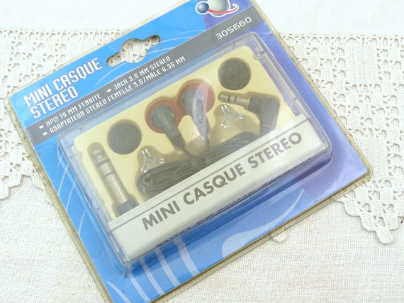 Vintage Unused Set of Personnel Stereo Headphones in Cassette Box, Retro New Old Stock 1980s Ear Buds, Walk Man Style Music Accessory