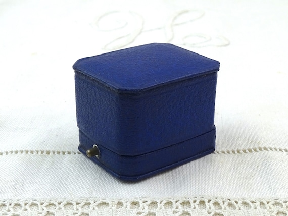Vintage French Blue Jewelry Presentation Box for Pendant or Broach with Velvet and Satin Lining, Retro Jewelry Square Case from France