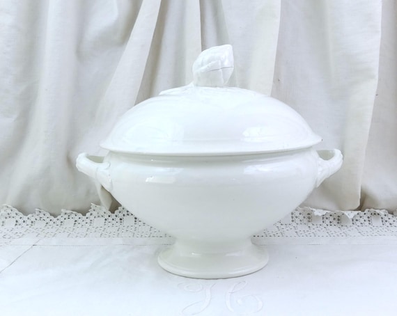 Vintage Niderviller French, White Ceramic Tureen,  Antique Covered China Soup Serving Dish, French Country Soupière Tableware, Table Center