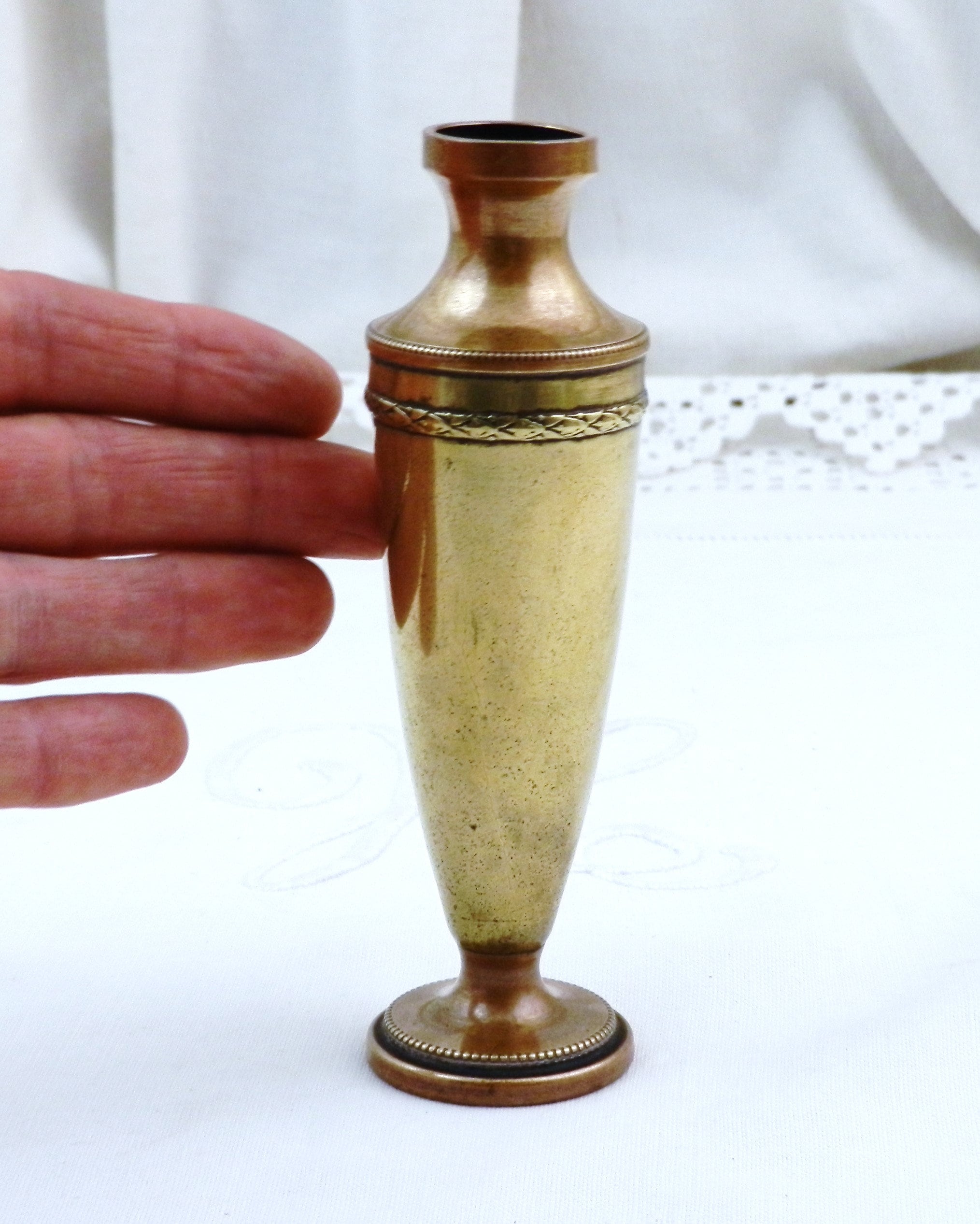 Small Antique Brass and Copper Vase Single Flower Vase, Retro Tiny Bud