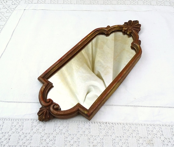 Vintage Distressed Rectangular Ornate Gold Framed Wall Mirror from France, Retro French Ornate Baroque Rococo Gilded Chic Looking Glass