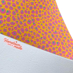 Spot on Leopard, Genuine Leather Cork Sheet, 8x10, 4x6, 3x4, DIY Leather Earring Supply, Orange, Pink, Mint Turquoise, Leopard Print, Anima