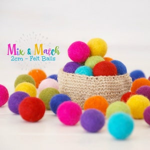 Wool Felt Balls - Mix and Match - 2CM Wool Felt Balls - Size approx. 2CM - Colorful Felt Balls - 2CM Felted Balls - 2CM - Choose Your Colors