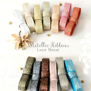Metallic Ribbon With Cotton Fibers - 3 Yards - Loose Weave Ribbon - DIY Weddings - Metallic Ribbons - Wedding Ribbons - Metallic Ribbons
