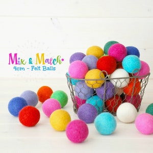 4CM Wool Felt Balls - Rainbow Pack - 100% Wool Felt Balls - (4cm/40mm) - Multicolored Felt Balls - Pastel Jumbo Balls - Mix & Match Balls