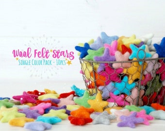 Felt Stars - 10 Wool Felt Stars - (3-4CM/30-40MM) - 10 Felted Stars - Felted Stars - Choose a Color - Wet Felted Stars - Single Color Bundle