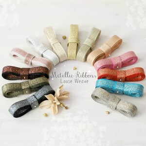 Metallic Ribbons With Cotton Fibers - 3 Yards - Loose Weave Ribbon - DIY Wedding - Metallic Ribbons - Wedding Ribbons - Metallic  Ribbons