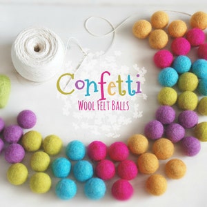 Confetti Felt Balls  - 100% Wool Felt Balls - 50 Wool Felt Balls -2cm Felt Balls - Party Felt Balls - Happy Colors - Party Felt Ball Garland