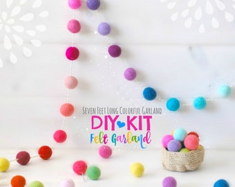 DIY Garland Kit - Felt Ball Garland - DIY Kit - Colorful Garland - Felt Pom Poms Garland - Party Decor Garland - 7' Felt Ball Garland - DIY