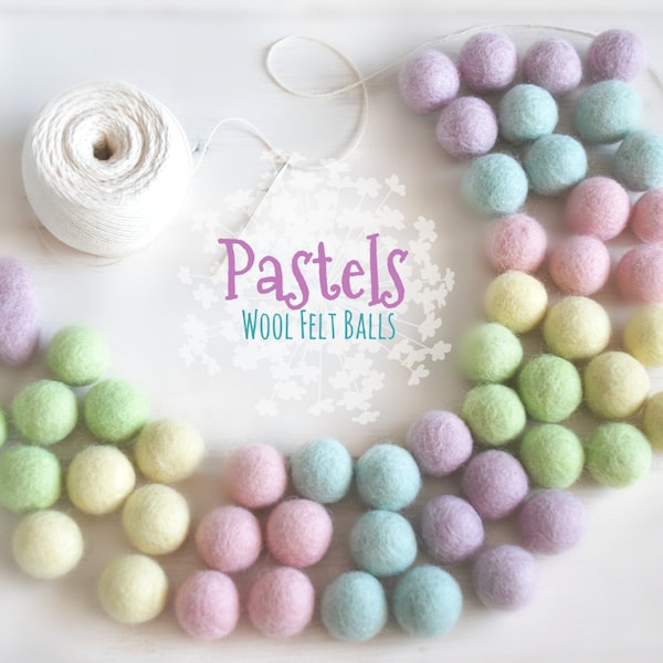 Felt Balls - Pastel Bundle Felt Balls - 100% Wool Felt Balls - (18 - 20 mm) - Easter Felt Balls - 2cm Pom Poms - DIY Easter Garland - Poms