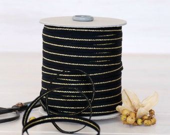 Black Cotton Ribbon with Gold - 109 Yards Spool - Ribbons - 1/4" Wide - Black Trim with Gold - Gift Wrapping Ribbon - Metallic Black Ribbon