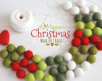 Felt Balls - Christmas Felt Balls #1 -100% Wool Felt Balls - 50 Wool Felt Balls - (18 - 20mm) - 2cm Felt Balls Christmas Garland - Felt poms