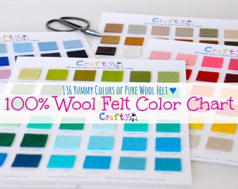 136 Yummy Colors - 100% Pure Wool Felt Color Chart - Felt chart - Wool Felt Swatch Color Chart with DMC Matching Codes - FINAL SALE