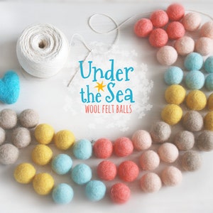 Under the Sea Felt Balls  - 100% Wool Felt Balls - 50 Wool Felt Balls - 2cm Felt Balls - Under the Sea Garland - Under the Sea Colors - Poms