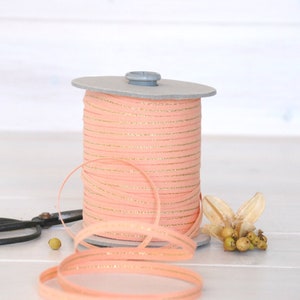 Peach Cotton Ribbon with Gold - 109 Yards Spool - Ribbons - 1/4&quot; Wide - Peach Cotton Ribbon - DIY Etsy Weddings - Metallic Peach Ribbon