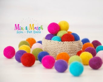 Wool Felt Balls - Mix and Match - 2CM Wool Felt Balls - Size approx. 2CM - Colorful Felt Balls - 2CM Felted Balls - 2CM - Choose Your Colors