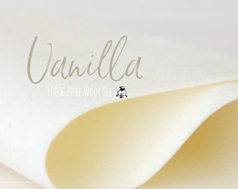 1/2 Yard - 100% Merino Wool Felt - Wool Felt by the yard - 18" X 36" - Color Vanilla-8010 - Ivory Color Wool Felt  - Off White felt