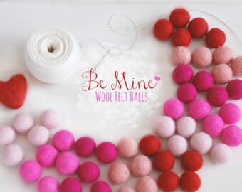 Valentine's Felt Balls - 100% Wool Felt Balls - 50 Wool Felt Balls - (18 - 20mm) - Felt Balls Valentine's Garland - 2CM Valentine's Pom Poms