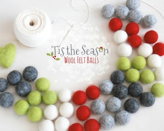 Felt Balls - Christmas Felt Balls #3 - 100% Wool Felt Balls - 50 Wool Felt Balls - (18-20mm) - 2cm Felt Balls - Christmas Garland Kit - poms