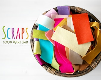 100% Wool Felt Scraps 5oz. - Merino Wool Felt Scraps - 5 Ounces of Multi Color Wool Felt Scrap Pieces- Wool Felt Remants