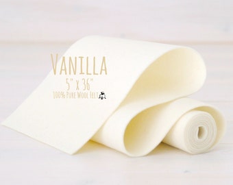 100% Merino Wool Felt Roll - 5" x 36" Felt Roll - Wool Felt Color Vanilla-8010 - Ivory Wool Felt -  Merino Wool Felt - Vanilla Wool Felt