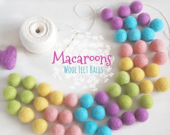 Macaroons Felt Balls  - 100% Wool Felt Balls - 50 Wool Felt Balls -2cm Felt Balls - Macaroon Garland - Pastel Colors - Pom Poms - Felt Balls