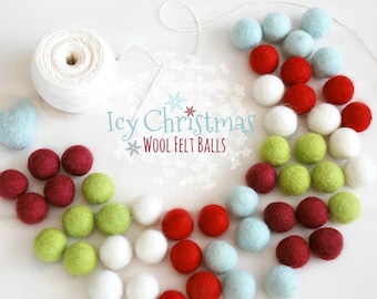 Felt Balls - Christmas Felt Balls #2 - 100% Wool Felt Balls - 50 Wool Felt Balls - (18 - 20 mm) -  2cm Felt Balls - Christmas Garland Decor